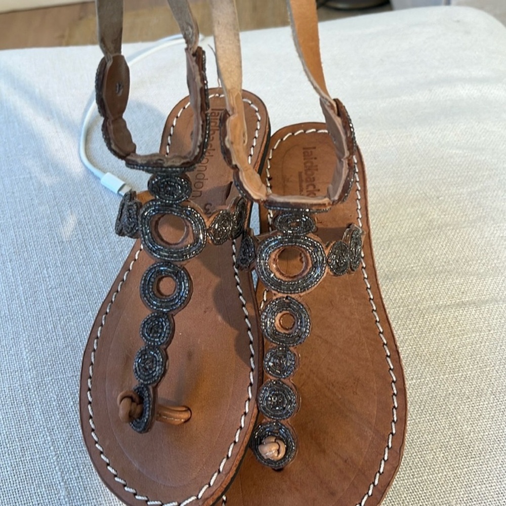Anthropology Laid back London gunmetal strappy sandals - Picture 2 of 4